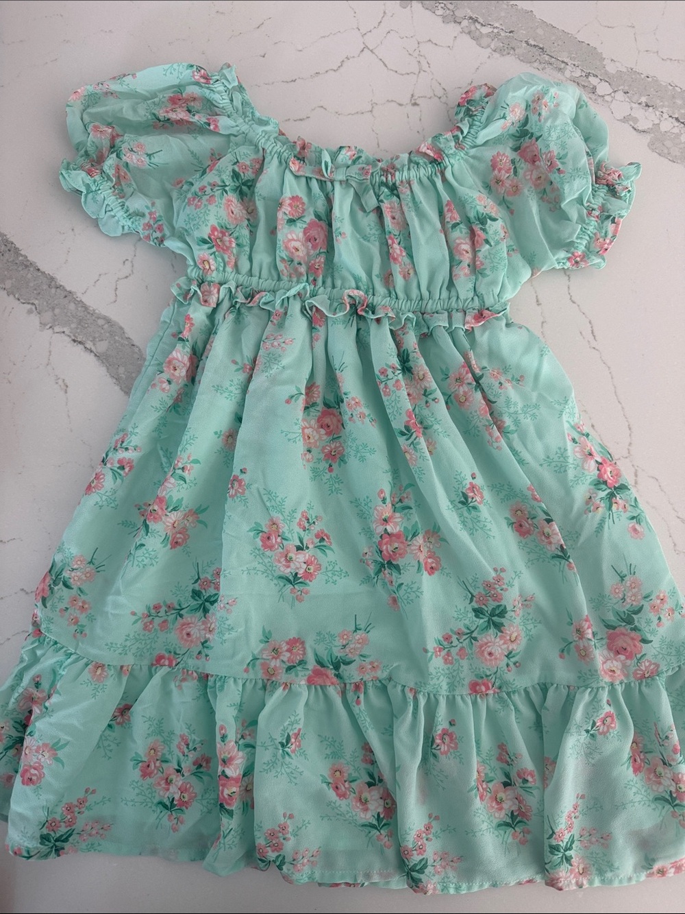 Janie and Jack Mint Green Floral Ruffle Dress 6T